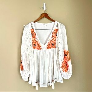 Anthropologie Floreat Beaded Tassel Embroidered Floral Peasant Blouse Sz Small